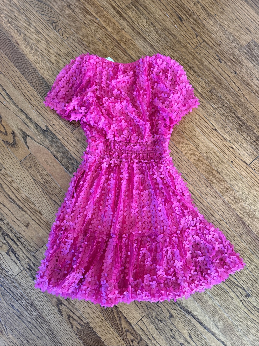 Anthropologie Bright Pink Floral Appliqué Girls' Dress - Picture 3 of 5